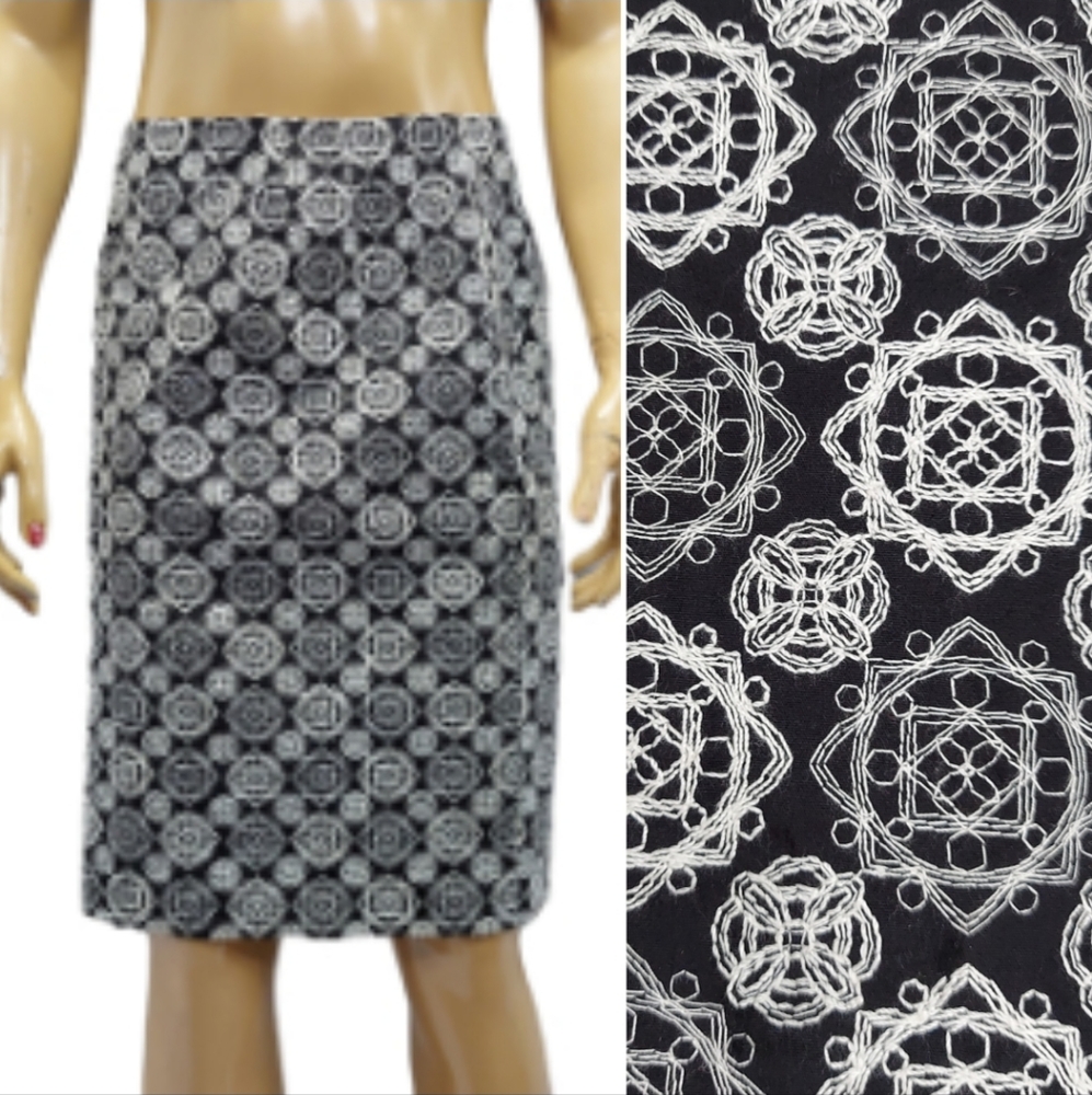 Talbots Geometric Embroidered Knee Length Career Skirt